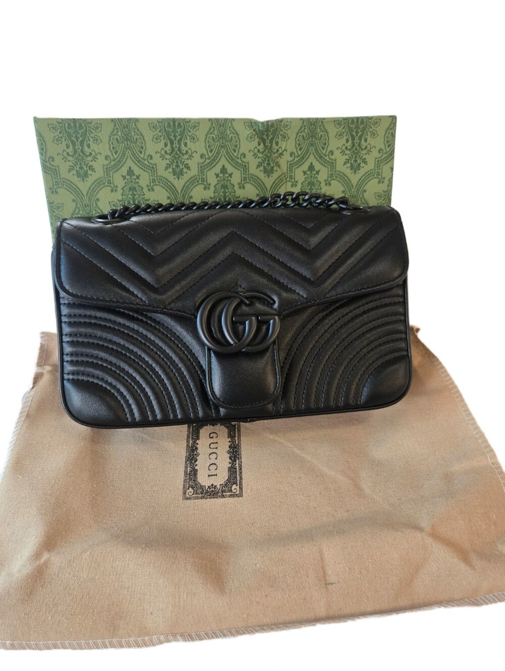Black Marmont Matelassé Leather Shoulder Bag with Double G